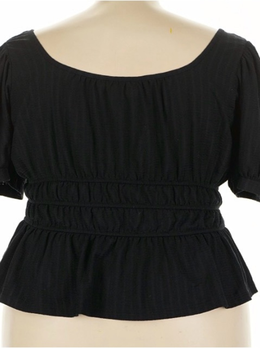 Maeve 3X Black Smocked Peplum Top with Banana Republic Light Gray Wide-Leg Pants - Picture 9 of 10